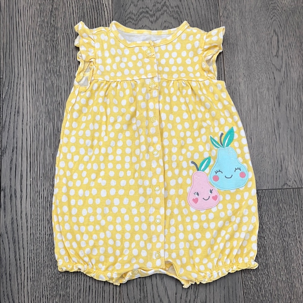 Carter's Yellow Polka Dot shorts romper with Pears 18m